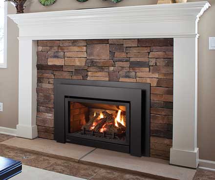 Regency U31 Gas Fireplace Insert in black with white mantel 